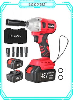 Buy 600N.m Cordless Impact Wrench, Electric Impact Gun, High Torque Brushless Impact Wrench w/ 2x 4.0Ah Battery, Fast Charger & 5 Sockets for Car Lawn Mower in Saudi Arabia