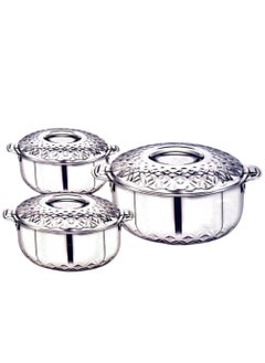 Buy 3 Piece Stainless Steel Hot Pot With Lids Thermoware Casserole Hotpot Set 1000ml, 1500ml,2500ml in Saudi Arabia