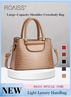 Buy Crocodile Pattern Satchel for Women Large Capacity Light Luxury Crossbody Bag Ladies Elegant Handbag with Comfortable Handle and Hardware Parts in UAE