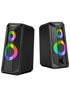 اشتري Desktop Speakers, 2.0 Channel PC Computer HiFi Stereo Gaming Speaker with Colorful LED Light Modes, Enhanced Bass and Easy-Access Volume Control, USB Powered with 3.5mm AUX-in في الامارات
