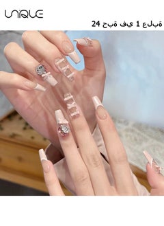 Buy 24Pcs Fake Nails, Press Nails，Mid-length Ballet Manicure - Ballet Shoes Manicure - Diamond Bow Manicure - Fake Nail Patch in UAE