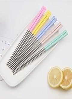 Buy Stainless Steel Chopsticks Lightweight Reusable Chopsticks Non-Slip Dishwasher Safe Wheat Chopsticks Set of 10 Assorted Colors Now in Barrel in Egypt