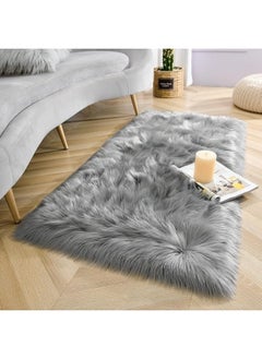 Buy Faux Sheepskin Fur Rug for Kids Room Bedroom Bedside Living Room Office Home Decor (Size: 90*60 -Grey) in Egypt