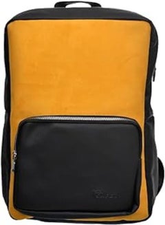 Buy Safety Leather Two Way Zipper Laptop Backpack With Zipper Leather Pocket And Chamois Front For Laptop Protection - Black Yellow in Egypt