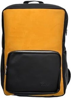 Buy Safety Leather Two Way Zipper Laptop Backpack With Zipper Leather Pocket And Chamois Front For Laptop Protection - Black Yellow in Egypt