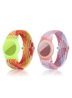 Buy 2 Pcs Kids Bracelet Strap Compatible with AirTag, GPS Kids Tracker Holder Woven Wrist Strap Nylon Adjustable Anti-Loss Airtag Strap for Kids Seniors（Orange,White Pink） in UAE