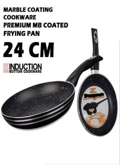 Buy Frying Pan Marble Coated Cookware Chef Cooking Omelets Egg Pan 3MM Thickness PFOA Free Suitable for All 24CM in UAE