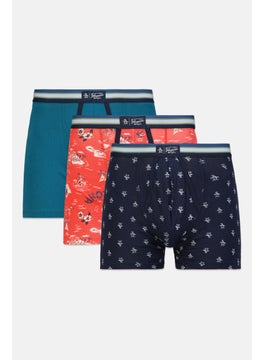 اشتري Men 3 Pc Allover Printed Boxer Briefs, Red/Teal Green/Navy Blue في السعودية