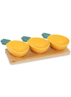 اشتري Madagascar Bamboo Tray with 3 Bowls, Yellow & Beige - 29x11 cm في الامارات