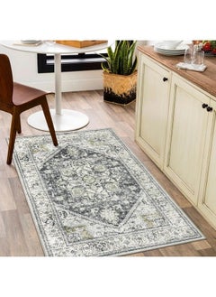 Buy Persian Washable Rug 3X5 Retro Boho Rug For Kitchen Entryway Nonslip Front Door Mat Print Distressed Accent Carpet Throw Rug For Bedroom Entry Foyer Laundry Room Grey Sage in UAE