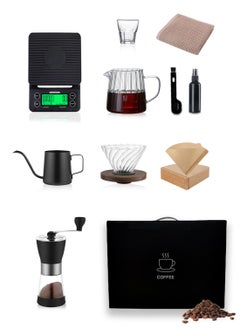 اشتري 10-Piece V60 Coffee Maker Drip Kit Specialty Coffee Professional Tools for Baristas with Free Gifts All in One Gift Box 30*40*14 في السعودية