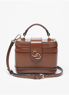 Buy Women's Solid Box Shaped Satchel Bag with Top Handle and Detachable Strap in Saudi Arabia