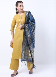 Buy Sequin Embroidered Kurta and Palazzo with Floral Texture Dupatta Set in Saudi Arabia