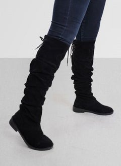 Buy Women Suede Long Boots Tie Back M-70 -Black in Egypt
