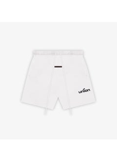 Buy 2021 Essentials Reflective Print Fleece-Lined Shorts White in UAE