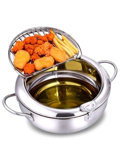 Buy Deep Fryer Pot 304 Stainless Steel with Temperature Control and Lid Japanese Style Tempura Fryer Pan Uncoated Fryer Diameter 9.4" in UAE