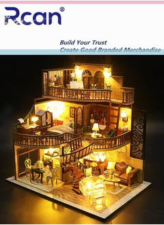 اشتري Luxurious 3D Wooden House Kit, DIY Dollhouse, Hands Craft Miniature Model Craft Kit with Dust Cover LED House Furniture for Boys Girls Children Creative Birthday Gift, Retro Apartment في السعودية