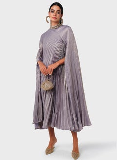 Buy Embellished Neck Pleated Cape Dress in UAE
