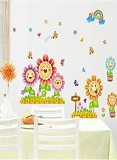 اشتري Creative children bedroom room nursery cartoon smiley sunflower wall sticker wallpaper في مصر