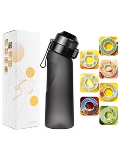 اشتري Sports Air Water Bottle BPA Free, 650ml Starter up Set Drinking Bottles with Fruit Flavour Pod Scented For Flavouring 0 Sugar, 0 Calorie (Matte Black，1Pod) في السعودية