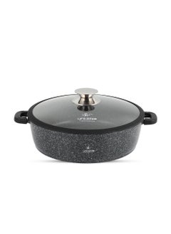 اشتري 24cm (2.1 Liter) LIFE SMILE Shallow Pot - Multi Layer Non Stick Granite Coating 100% PFOA Free - Glass Lid With Silicone Rim - Detachable Silicone Handles - Oven Safe Frying Pan في الامارات