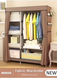 Buy Portable Fabric Wardrobe Clothes Storage Organizer with Side Pockets, Fabric Wardrobe for Clothing with Hanging Rail, Combination Wardrobe, Steel Pipe Thickened Reinforced Storage Cabinet, Clothes Rack for Bedroom, Cloakroom in Saudi Arabia