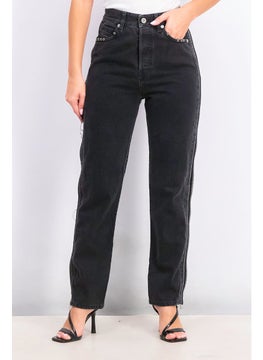 Buy Women Straight Fit High Waist Non Stretch Denim Jeans, Black in Saudi Arabia