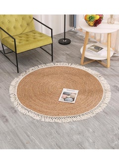 Buy Handwoven Round Jute Rug – 100 cm Eco-Friendly Boho Area Mat for Living Room, Bedroom, & Dining Room | Natural Chic Home Decor in UAE