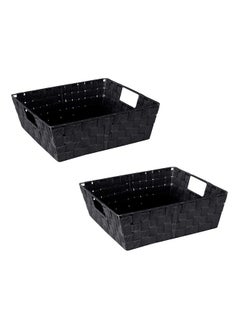 Buy Large Shelf Woven Strap Tote Decorative Storage Basket Built In Handles Organizing Accessories Drawers Desks Closets Bathroom Bedroom Nursery Toys Gifts 2 Pack Black in UAE