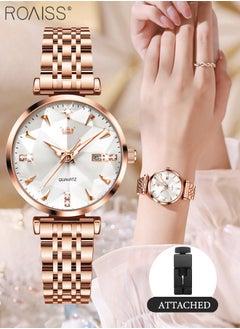 Buy Women's Steel Strap Quartz Watch Analog Display Round White Dial with Diamond Cut Mirror Waterproof Luminous Wristwatch as Gift for Ladies in UAE