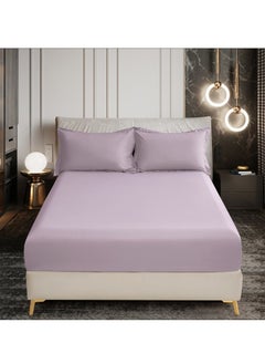 اشتري Bedding Fitted Sheet 2-Pcs Single Size Solid Bed Sheet Set Fits(90x190CM) With Pillowcases And 30 CM Extra Deep Brushed Microfiber Bed Sheet,Lilac في السعودية