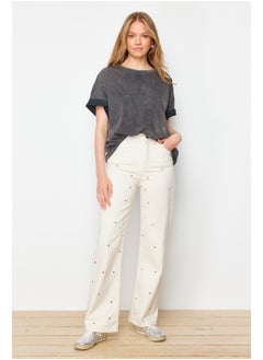 Buy White Bird Eye Detailed High Waist Mom Jeans TWOSS24JE00309 in Egypt