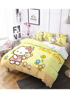 Buy Cartoon Sanrio Hello Kitty pattern bedding three-piece set of soft microfiber polyester sheets including duvet cover and two pillowcases (size 150cmX200cm) in Saudi Arabia