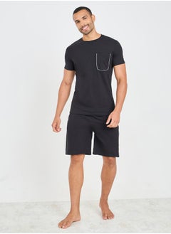 Buy Contrast Piped Pocket Detail T-shirt and Short Set in Saudi Arabia