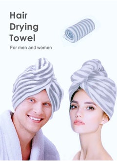 Buy Strong Absorbent Cationic Hair Drying Towel Wrap Gray White Stripes in UAE