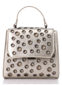 Buy Perforated Mini Leather Metalic Silver Crossbody Bag in Egypt