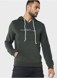 Buy Slogan Print Fleece Hoodie in UAE