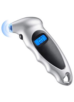 اشتري Haquno Digital Tyre Pressure Gauge 150 PSI 4 Settings for Car Truck Bicycle with Backlit LCD and Non-Slip Grip Tyre Pressure Checker, Silver في السعودية