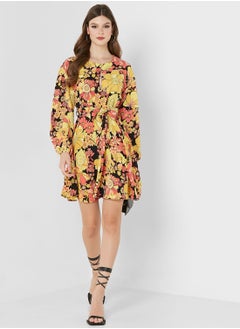 Buy Tie Detail Floral Print Dress in Saudi Arabia