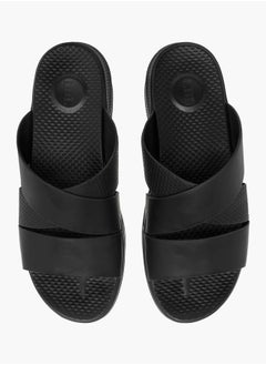 Buy Men Textured Slip-On Cross Strap Sandals in UAE