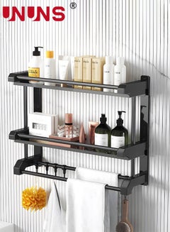 Buy Bathroom Rack With Towel,2 Tier Bathroom Wall Shelf Shower Storage Rack With Hooks,Storage Organizer Shelf For Bathroom Kitchen in UAE