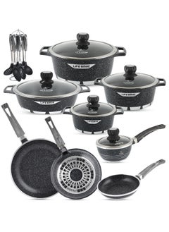 Buy Cookware Set 20 pieces - Pots and Pans set Granite Non Stick Coating 100% PFOA FREE, Die Cast Cooking Set include Casseroles & Frying Pans & Milk Pan & Kitchen Utensils in UAE