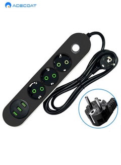 Buy Multi-outlet Power Strip with 3 USB,2500W EU Socket with Independent Switch,Mobile Phone Fast Charging Hub,Multifunction Universal Wall Extension Plug Adapter with Extension Cord for Home&Office&Hotel in Saudi Arabia
