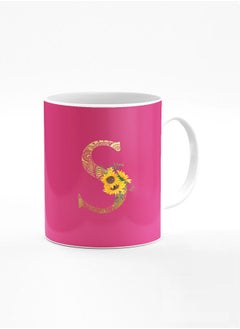 Buy Designer Printed Coffee Mug 11oz Ceramic Personalised Gift Mugs Cup Custom Monogram Initial Letter Floral Pattern Alphabet S (Dark Pink Rose) in UAE