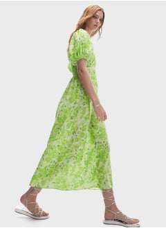 Buy Puff Sleeve Printed Dress in Saudi Arabia