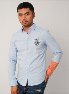 Buy Men's Contrast Sleeve With Cuff Button-down Shirt in SKY in UAE