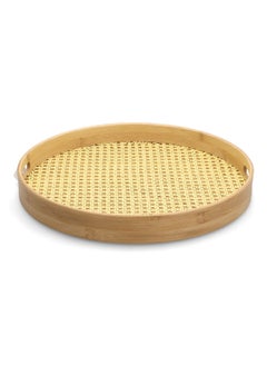 Buy Durable Round Bamboo Serving Tray with Handle Brown 40 x 5 cm G19-X190L in Saudi Arabia