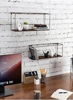 اشتري Black Metal Wall-Mounted Rectangular Display Shelf 60x20x15 - Brown في مصر