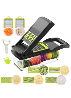 Buy Vegetable Chopper Mandoline Slicer Cutter Chopper and Grater 11 in 1 Interchangeable Blades with Colander Basket and Container in UAE