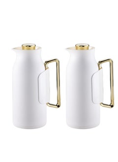 Buy Thermos Set of 2 Pieces for Tea and Coffee from Petros White/Golden Color 1Liter in Saudi Arabia